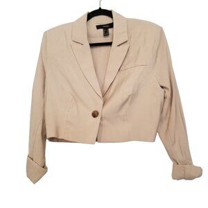 Forever 21 Cropped Blazer Beige Cream Button Jacket Medium Women
